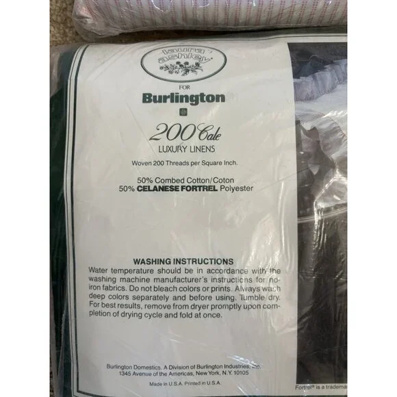 NEW VTG Laura Ashley Ticking Stripe Cal King Fitted Flat Sheet Set Burlington